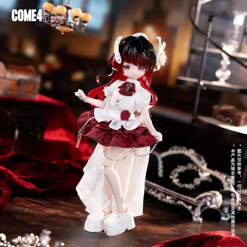 COME4FREE Bjd Clothes 1/8 Bjd Dress Set Ob11 Doll Outfit Red White Ruffled Skirt Chain Decor Fairy Tale Style Doll Clothing - view 3