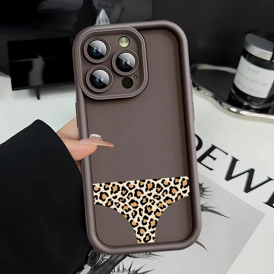 حافظة هاتف لهاتف آيفون 12 Mini 16e 17 Air 11 16 Plus 15 Plus 13 Pro MAX 14 XS XR 11 Pro سراويل داخلية مضحكة بطبعات الفهد