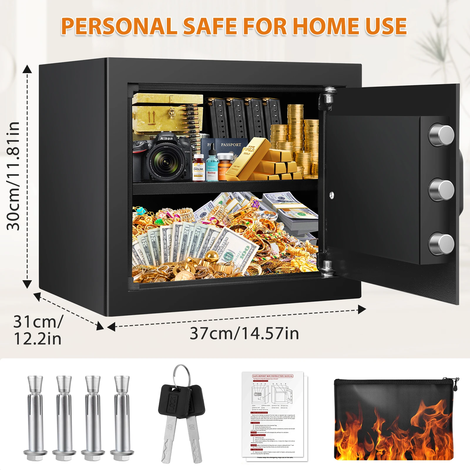 خزائن منزلية آمنة معدنية، آمنة لبصمات الأصابع الرقمية الإلكترونية، صندوق آمن للمكتب من الفولاذ لتخزين مجوهرات المال