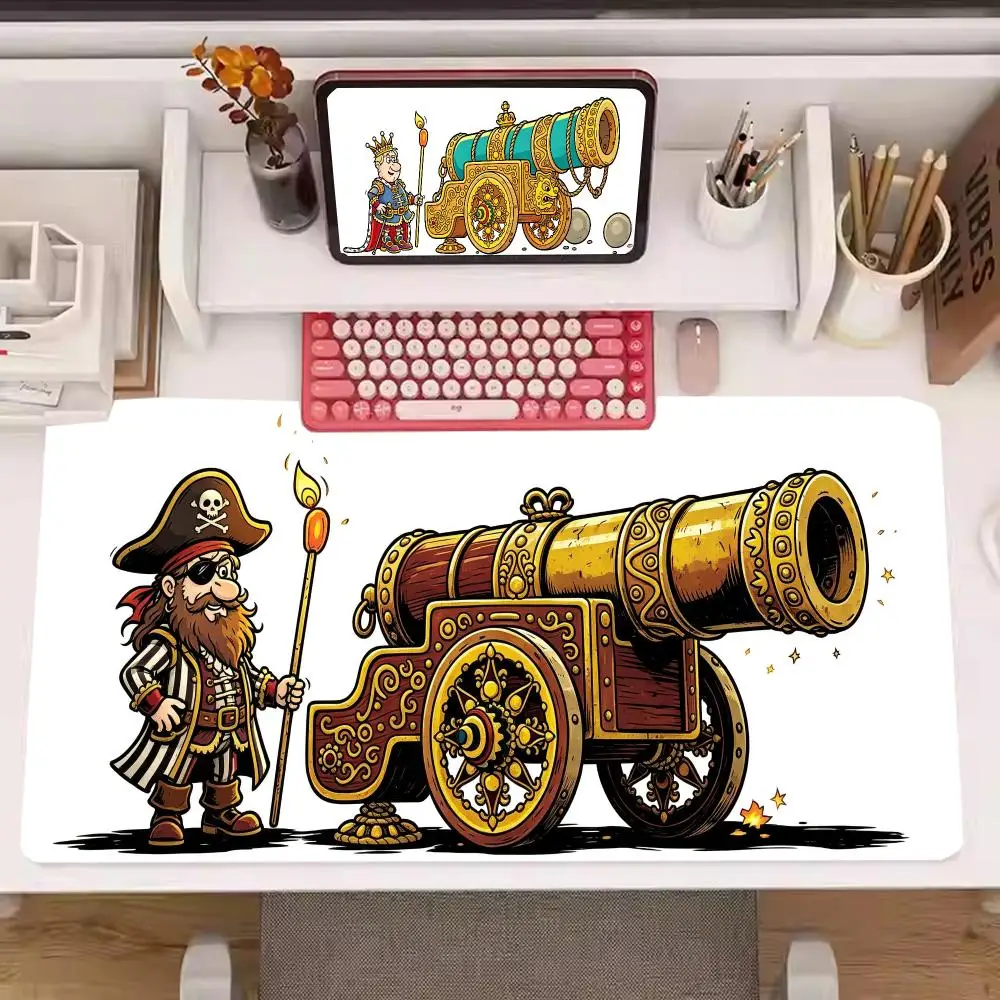Esports Mouse Pad Pirate Wizard Golden Cannon Gaming Desk Mat Natural Rubber Non‑Slip Large Size For Laptop Desktop Gaming
