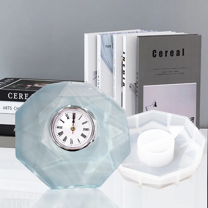 Diy crystal epoxy resin hexagon clock mold desktop clock Ornament Silicone Mould
