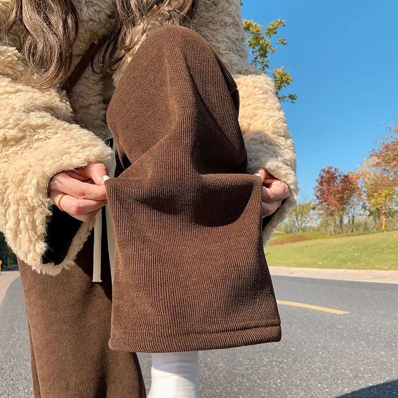 Pantaloni a gamba larga in velluto da donna in autunno e inverno con vita alta e tubo dritto con sensazione di sospensione realizzato in ciniglia