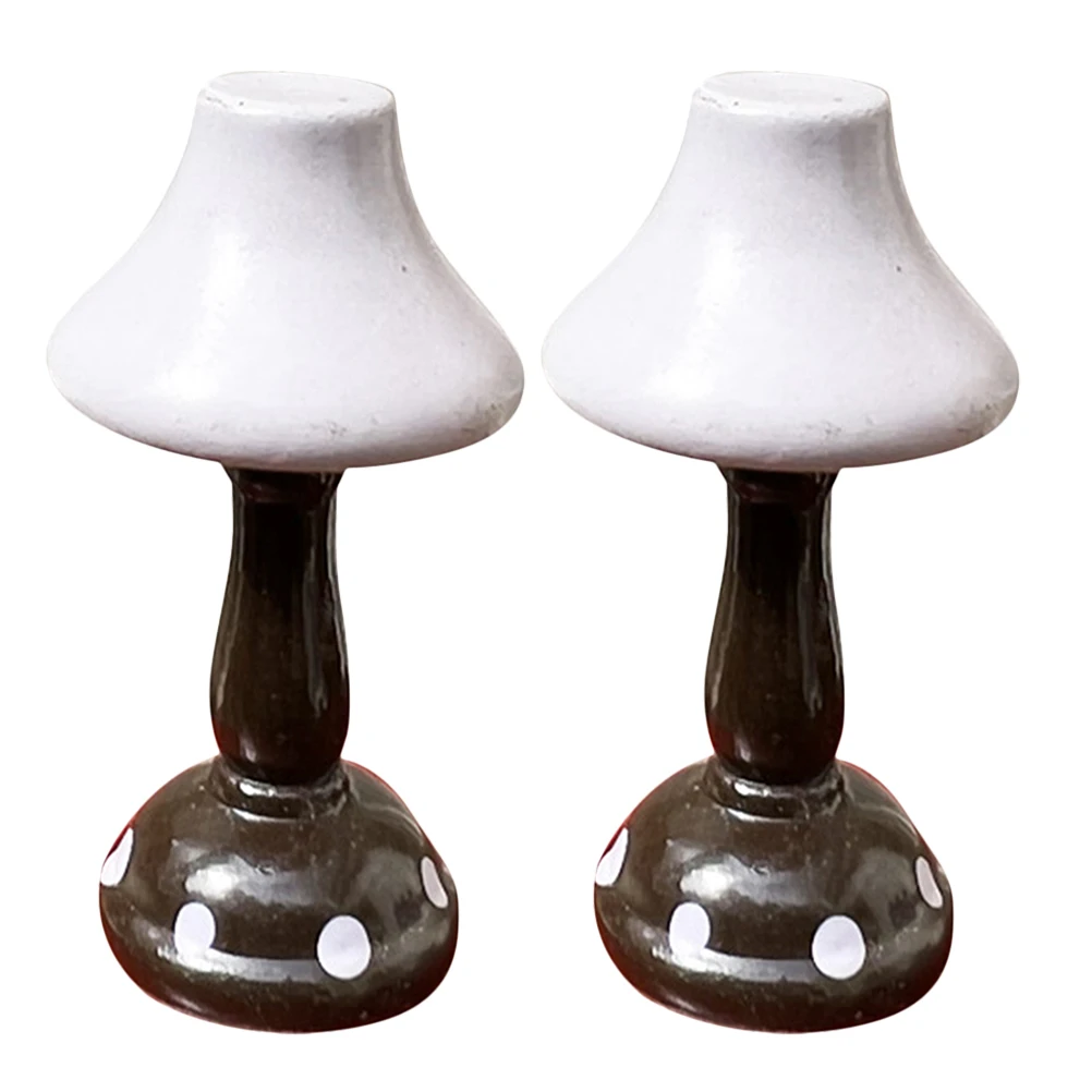 

2 Pcs House Miniature Wooden Table Lamp Lamps Bedside Light Tiny for Dollhouse
