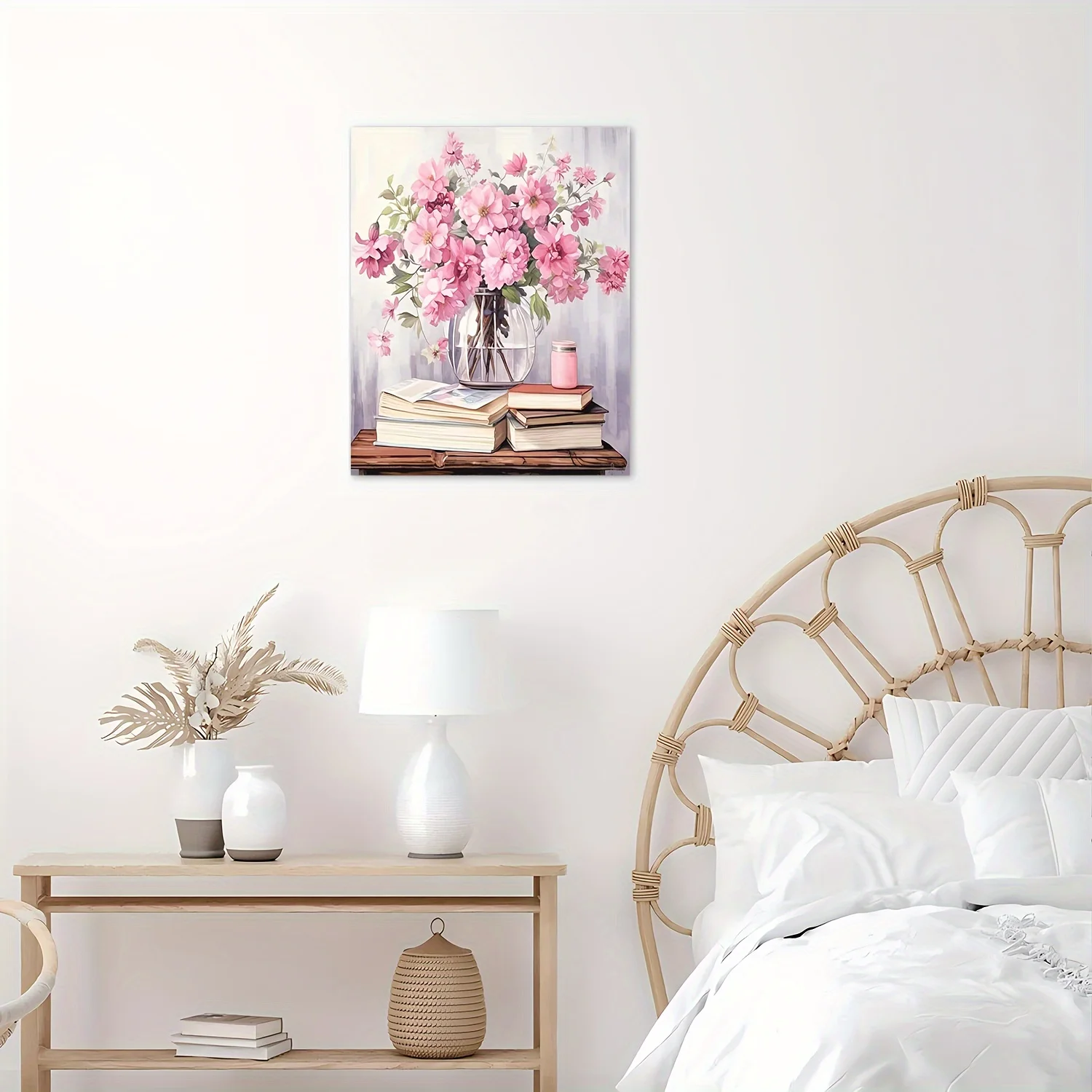 فن قماش زهري وردي عتيق ساحر - ديكور حائط مؤطر لغرفة المعيشة وغرفة النوم والمطبخ | هدية مثالية | 11.8 "× 15.7" #5