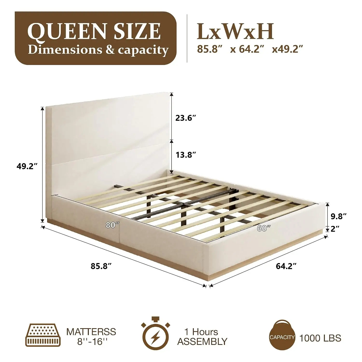 Queen Size Platform Bed Frame with Headboard, Velvet Grounded Bed with Wood Slats, Heavy Duty Mattress Foundation,, Customized
