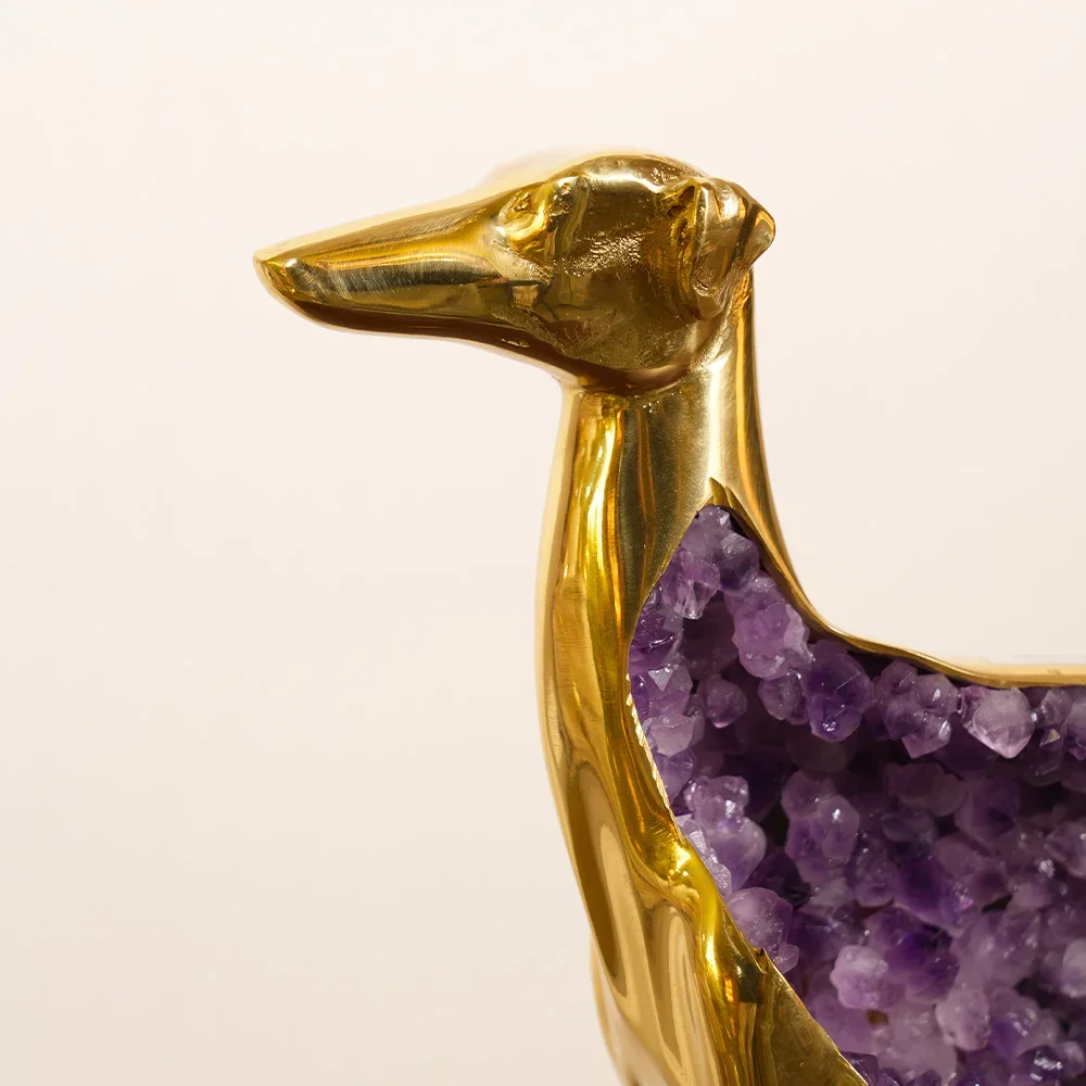 Portable European Lightweight Luxury Brass Jewelry Porch Living Room Amethyst Decoration Home Elegant Metal Craft Decoration