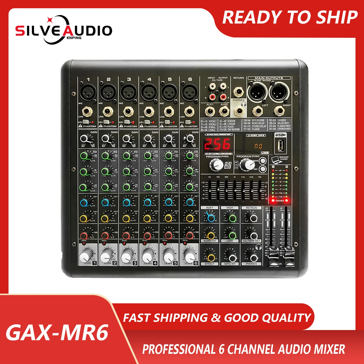 

GAX-MR6 Pro 6 channels audio sound power mixer mixing console with usb audio mixing console audio mixer 256 DSP digital effects