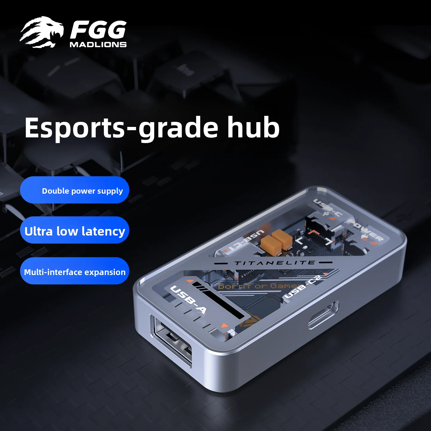 Custom Mad Catz Esports Powered USB Hub,for Magnetic Keyboard Stable Voltage,USB Expander Splitter Converter,8K Polling Friendly