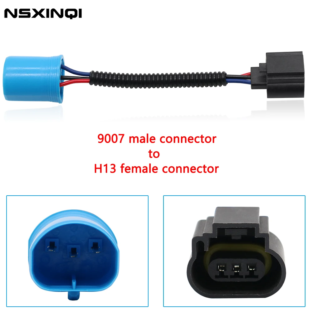 NSXINQI 1piece 9007 HB5 Male Connector to H13 Female Connectors Conversion Adaptor Wiring Harness Headlight Fog Light