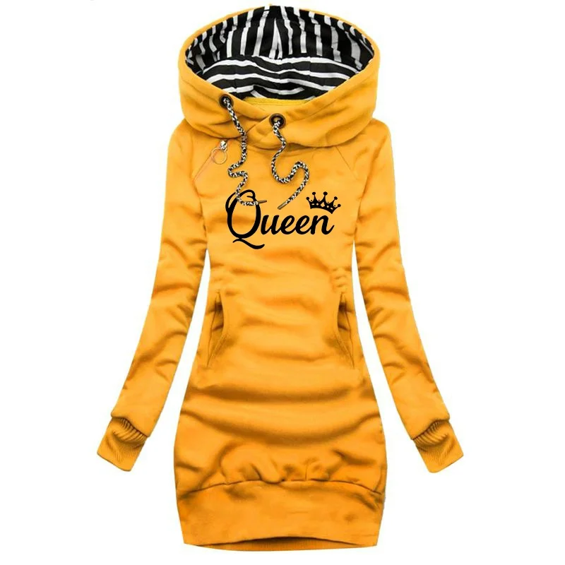 Trending Queen Printed Autumn and Winter Women Fashion Long Hoodie Slim Fit Hoodie Dress Women Long Sleeve Sweater Dress