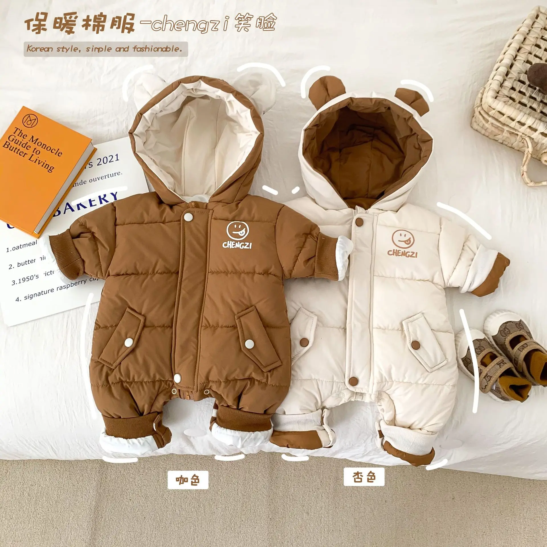 2022 Winter Baby Girls Boys One Piece Hooded Romper Infant Thick Warm Overalls Newborn Jumpsuit