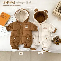 2022 Winter Baby Girls Boys One Piece Hooded Romper Infant Thick Warm Overalls Newborn Jumpsuit