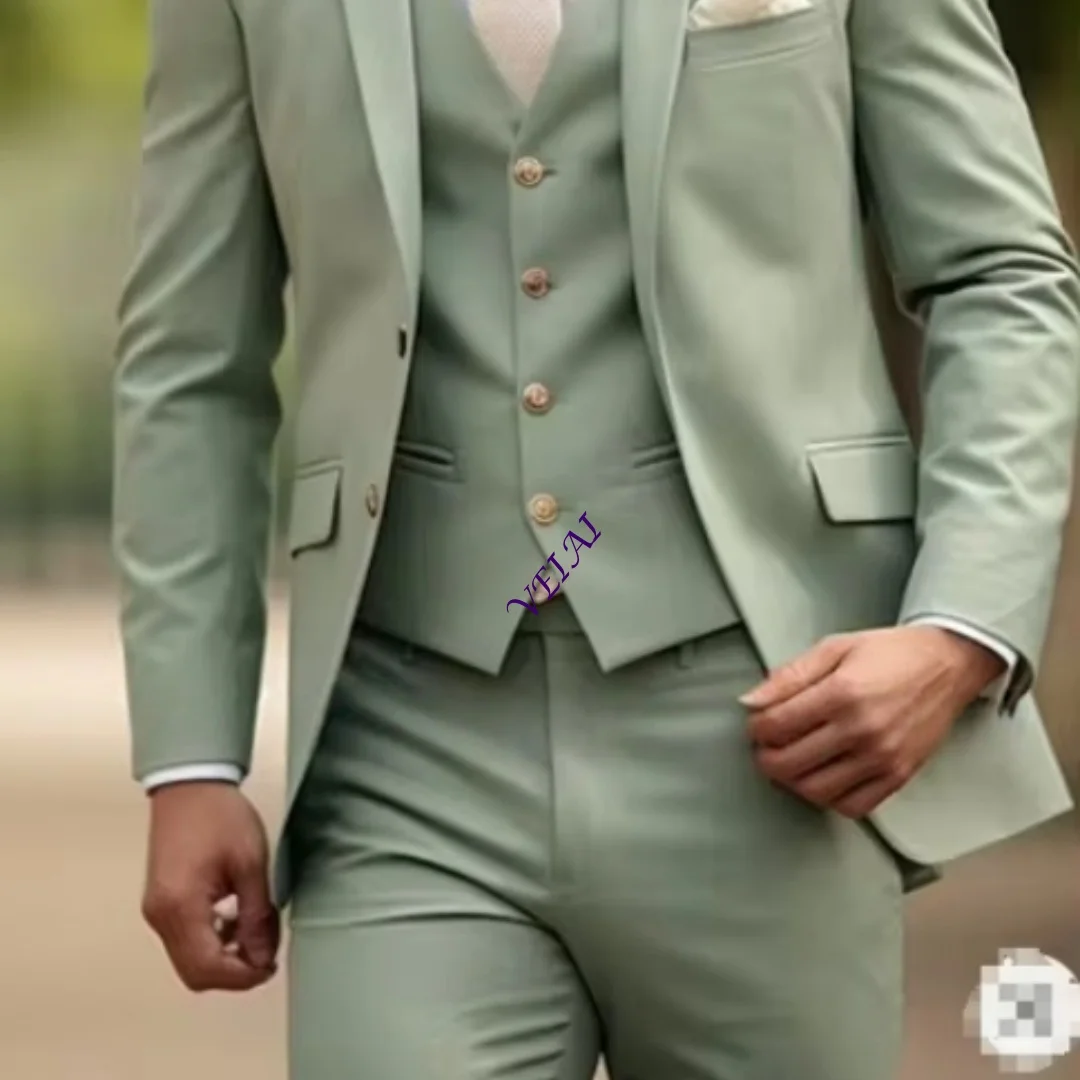 New Men Business Suit 3 Piece Set Groom Groomsman Wedding Party Prom Special Occasions Male Tuxedo Jacket Pants Vest