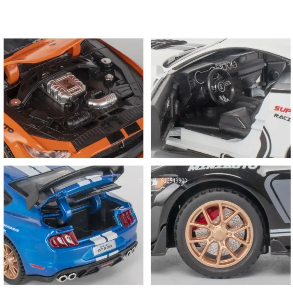 Ford Shelby GT500 a escala 1:32, coche de juguete de simulación fundido a presión de aleación, modelo de sonido, luz, modelos de vehículos extraíbles para regalo de colección de niños