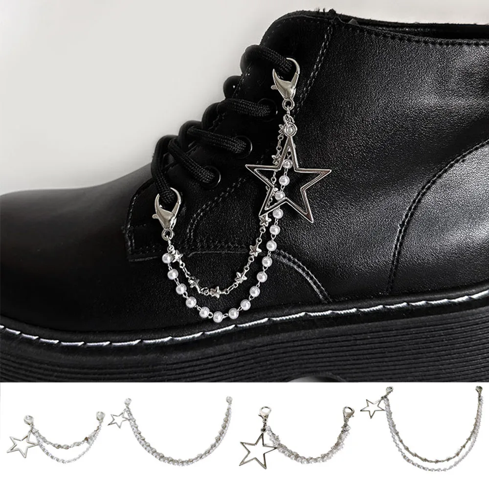 Elegant Luxury Double Layer Pearl Heart Shoes Chains Decor Martin Boots Canvas Shoes Buckles 1Pcs Y2k Shoes Charms