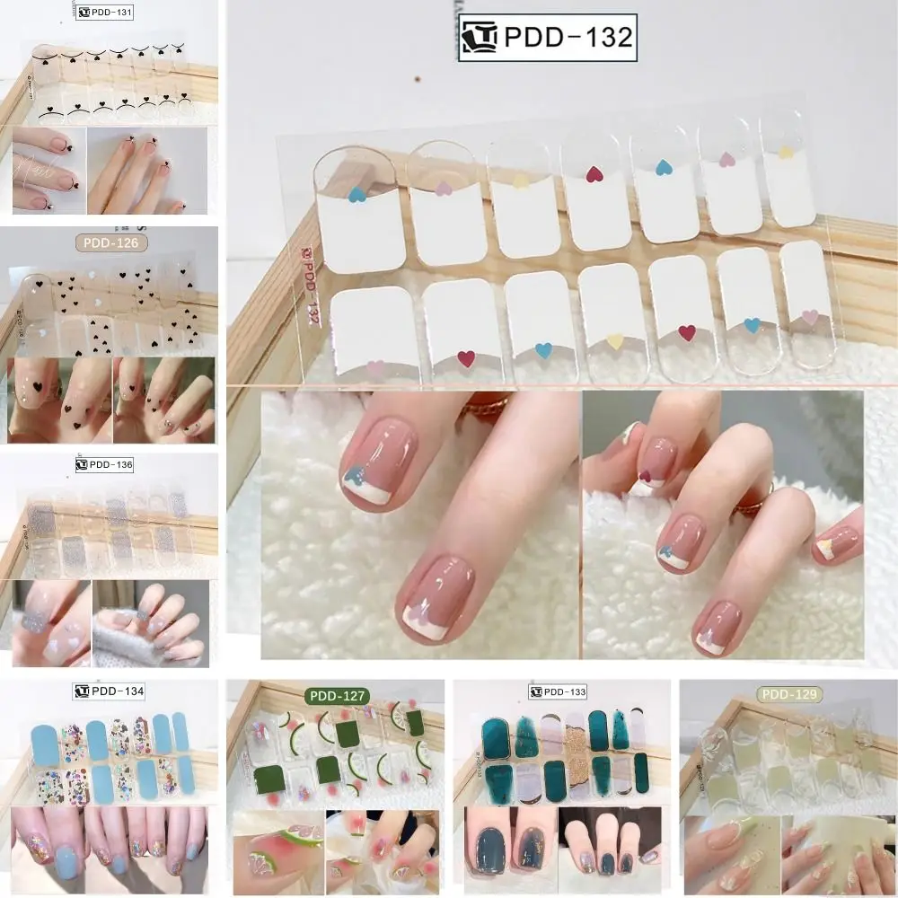 Pegatinas de uñas de Gel semicuradas, tiras de esmalte de uñas de Gel, 14 tiras, pegatinas de Arte de uñas florística, fabricación de Arte de uñas DIY