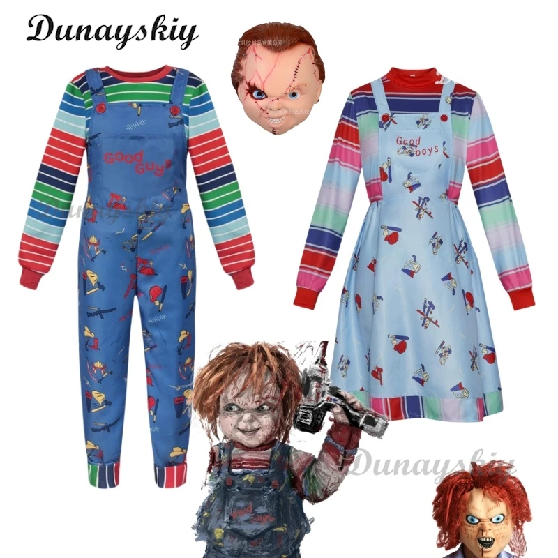 Anime Scary Chucky Cosplay Costume Horror Chucky Cosplay Mask Jumpsuits Halloween Clothing For Kids Men Women Party Customized