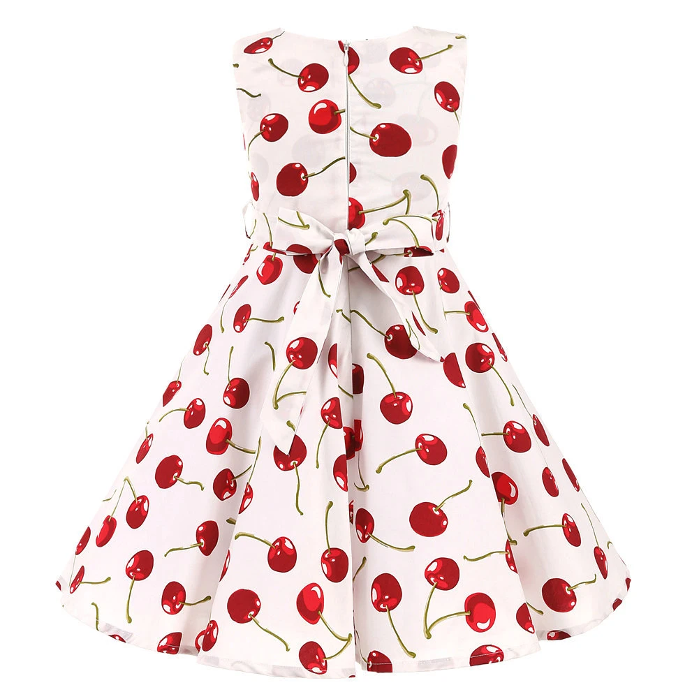 Girls Vintage Dress Summer Sleeveless Polka Dot A-Line Rockabilly Floral Print Princess Dresses for Party Special Occasion