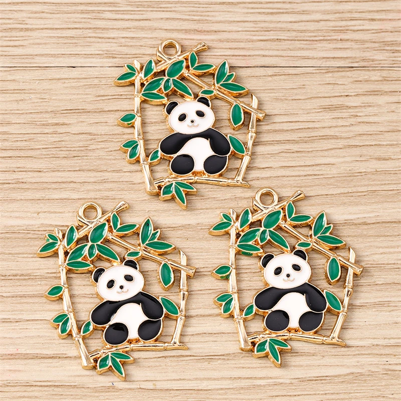 10 قطع الكرتون الحيوان الباندا سحر المينا نبات الخيزران سحر المعلقات لصنع المجوهرات القلائد أقراط أساور DIY الهدايا