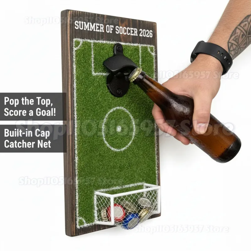 

New Soccer Field Bottle Opener with Cap Catcher Wall Mounted 2026 World Soccer Gift for Men Dad