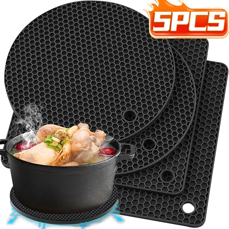 

Silicone Trivets Mat Large Coaster Heat Resistant Pot Holders Multipurpose Non-slip Insulation Pad Kitchen Hot Pans Spoon Holder