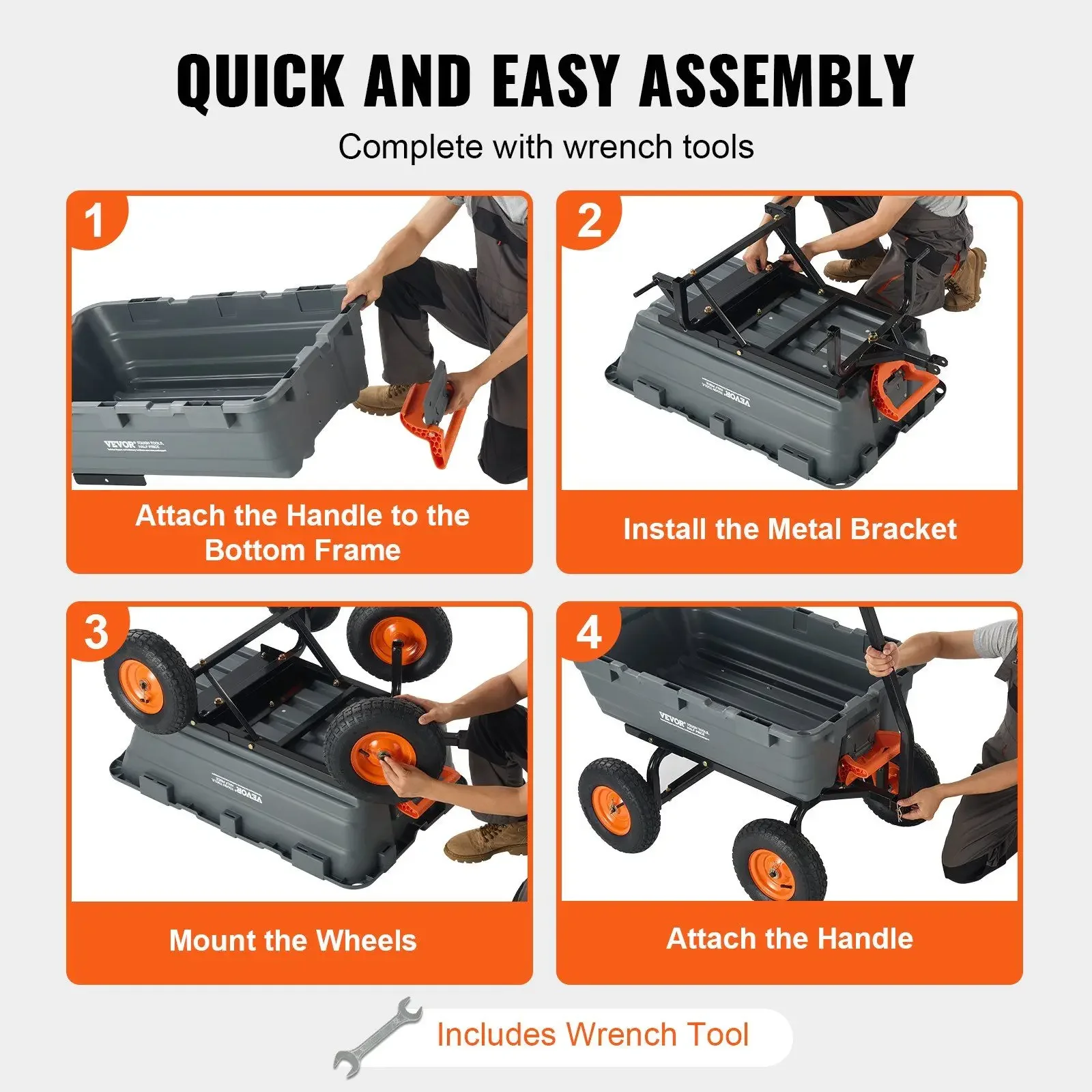 Dump Cart, Poly Garden Dump Cart with Easy to Assemble Steel Frame, Dump Wagon with 2-in-1 Convertible Handle