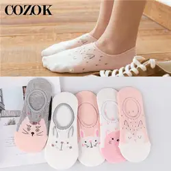 6pcs=3 Pairs Spring Summer Womens Socks Fashion Funny Cat Rabbit Low Cut Ankle Short Sox Happy Boat Socks Meias Girls Size35-39