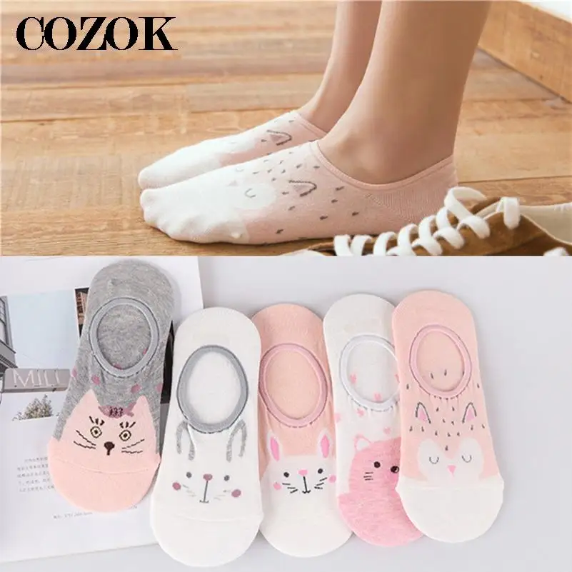 6 sztuk = 3 Pairs wiosna lato skarpetki damskie moda śmieszne kot królik głęboki dekolt kostki krótkie Sox Happy Boat skarpetki Meias dziewczyny Size35-39