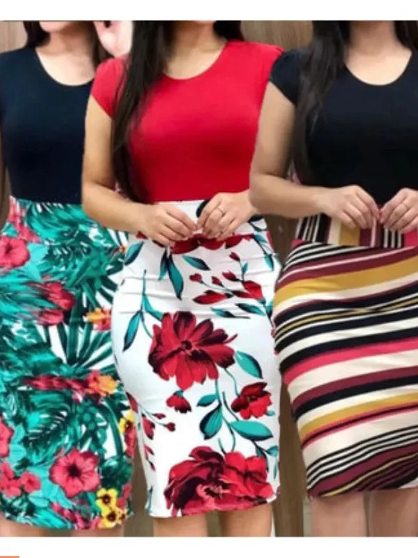 Verão 2025 nova sle street faion impresso cor blo floral envoltório em torno da saia feminina dr poliéster ort sve casual