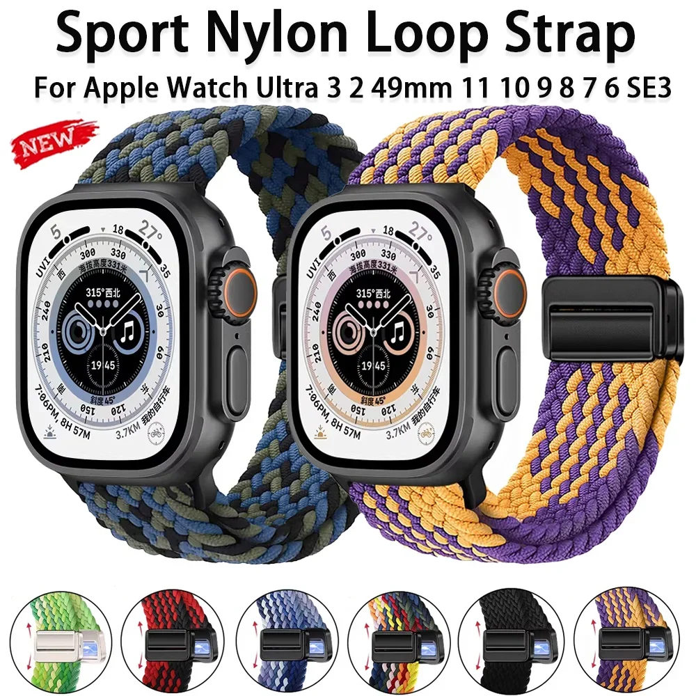 Nylon Loop Strap For Apple Watch Ultra 3 2 1 49mm 12 11 10 9 8 7 6 5 SE3 Magnetic Breathable Band iWatch 46/42mm 45/41mm 44/40mm