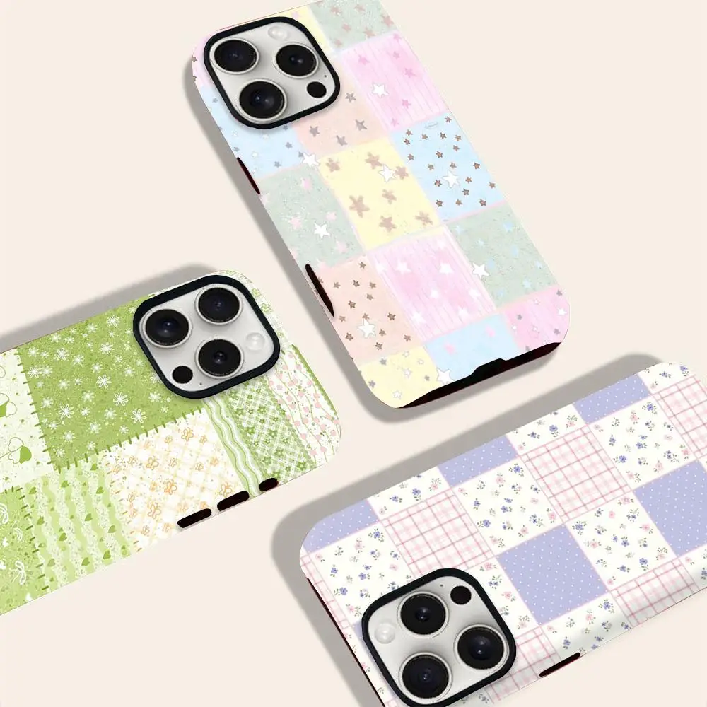 

Korean INS jigsaw puzzle grid Phone Case INS for iPhone17 16 15 14 13 12 11 Pro Max Plus Luxury Magnetic Double-layer Back Cover