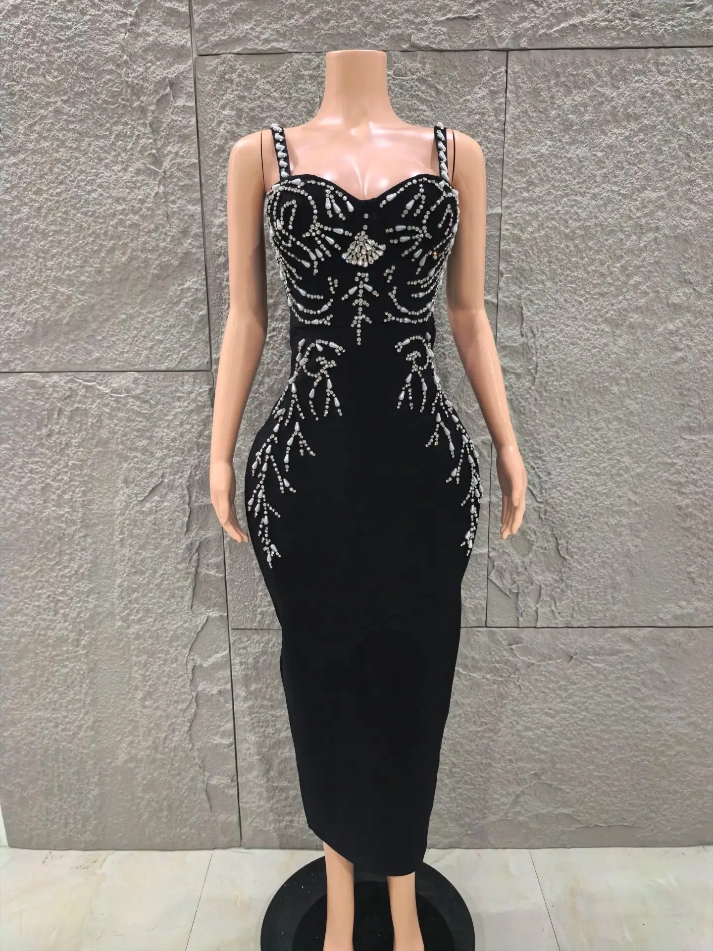 

Elegant Slim-Fit Elastic with Heavy-Duty Seam Beads for Mid-Length Summer Banquet Party Evening for Bandage Skirt Natural
