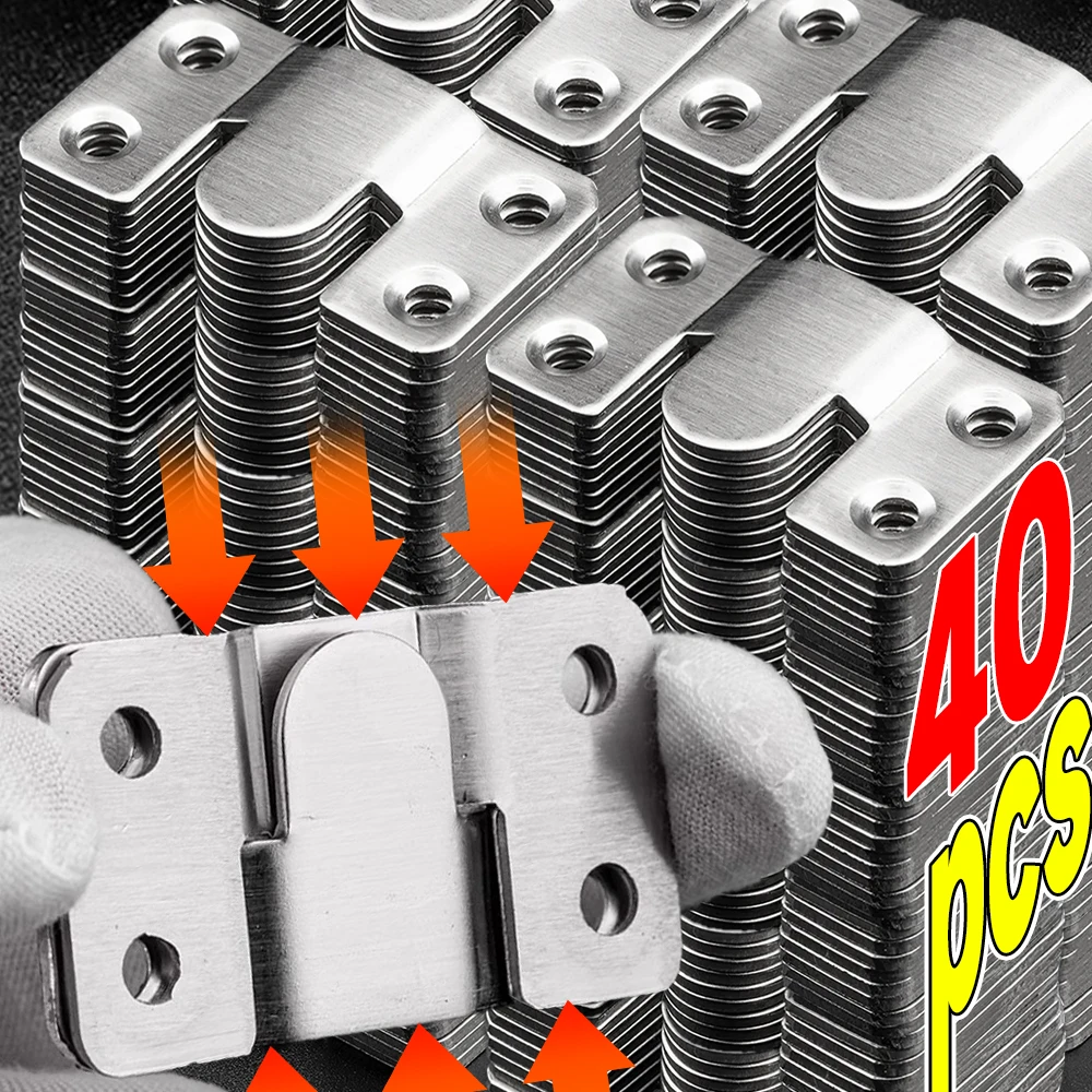 2/40pcs Picture Frame Hooks Interlock Hanging Buckle Flush Mount Bracket Stainless Steel Furniture Interlock Connector Hooks