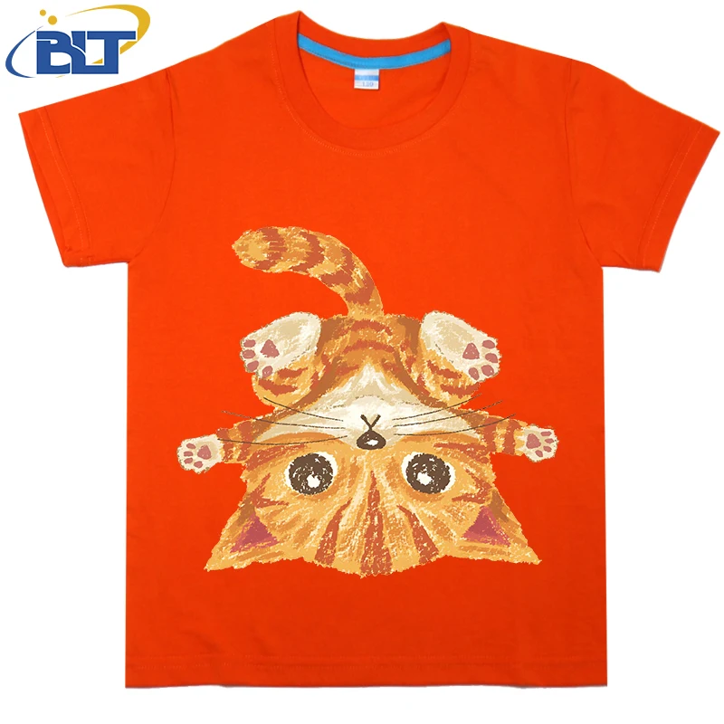 

Tabby upside-down printed kids T-shirt summer children's cotton short-sleeved casual tops for boys and girls