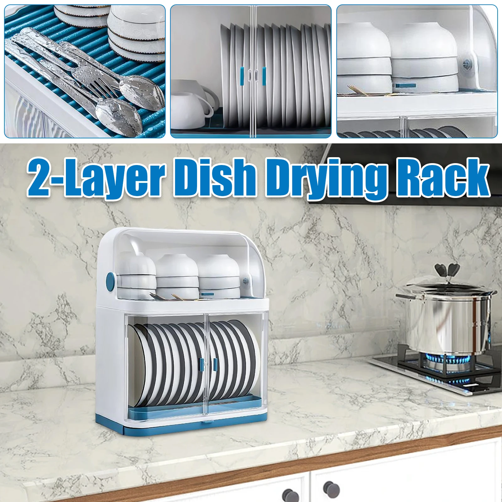 Dish Drying Rack Drain Board With Lid Cover Kitchen Plate Cup Dish Drying Rack 2-Level Dish Rack Drip Tray For Plates