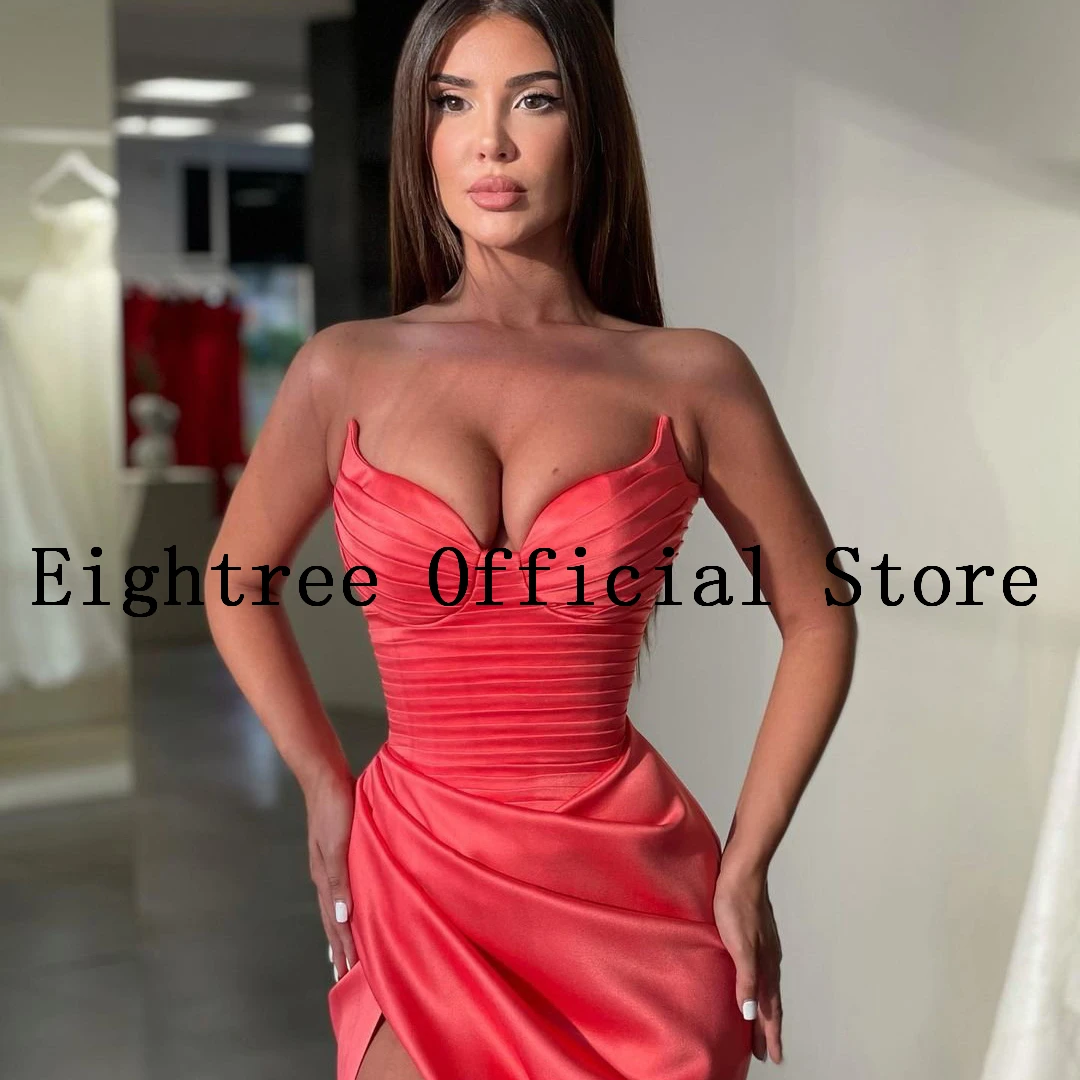 Eightree 2022 Long Mermaid Prom Dresses Sleeveless Sweetheart High Split Satin Plus Size Sexy Evening Party Gowns Saudi Arabia