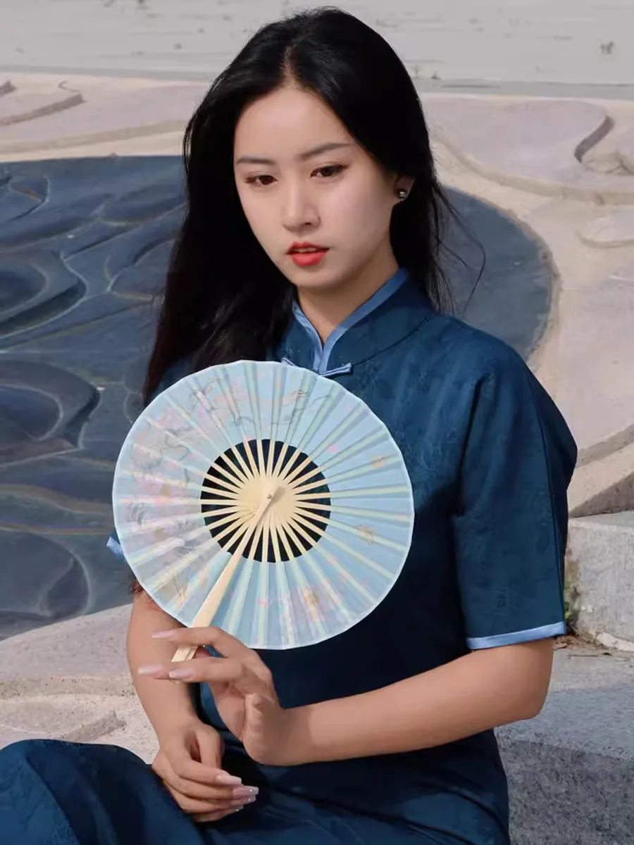 Original Koi Folding Fan Round Fan Ancient Style Hot Gold Koi Handmade Round Bamboo Fan Foldable Round Fan - Image 2