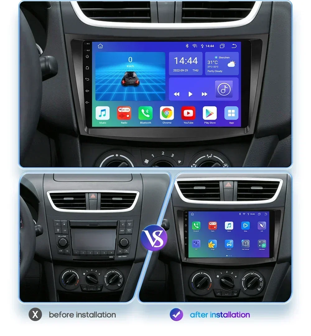 Radio con GPS para coche, reproductor Multimedia estéreo con Android 12, 2 DIN, vídeo Navi, CarPlay, 9 pulgadas, 8 GB, 2011 GB, para Suzuki Swift 4, años 2015 a 128 2