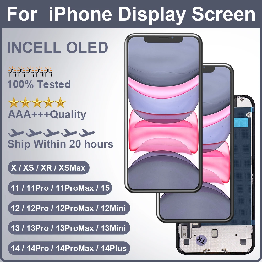 INCELL For iPhone X XR XS Max Incell For 11 12 13 Pro Max 13 Mini 14 Plus 15 LCD Display Screen With 3D Touch Digitizer Assembly