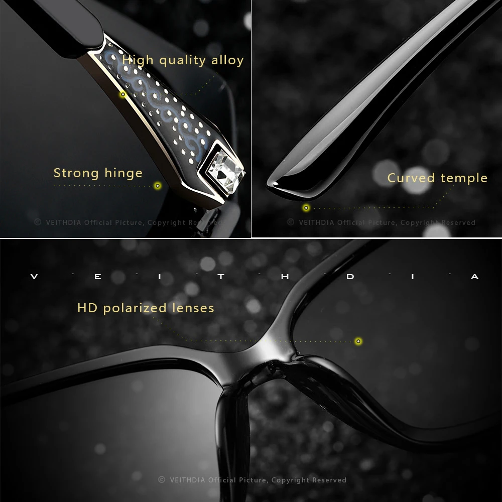 VEITHDIA ماركة النظارات الشمسية الاستقطاب UV400 عدسة النظارات الشمسية مصمم خمر السيدات فراشة نظارات الموضة للإناث FA73026