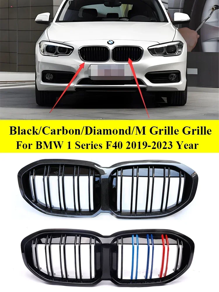 Racing Grills BMW 1 Series F40 2019-2024 M Color Kidney Grille Facelift Front Bumper Carbon Fiber Grills Cover Car Accessories