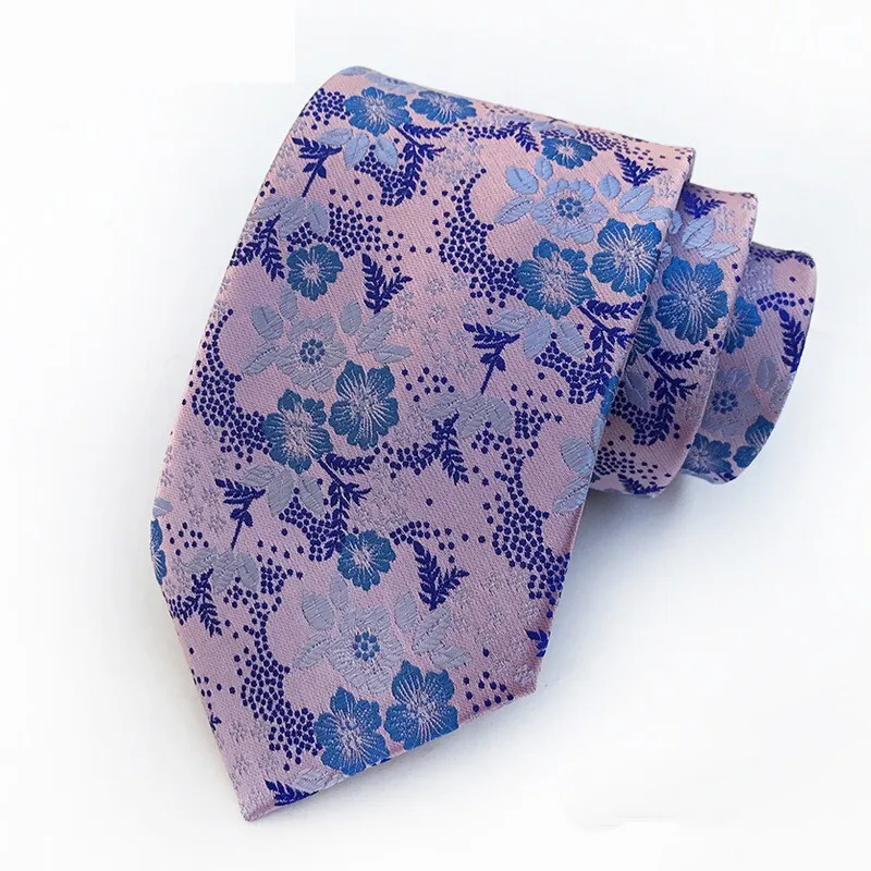 New Classic Men's Silk Tie Paisley Floral Pink Purple Blue JACQUARD WOVEN Silk Men's Tie Necktie