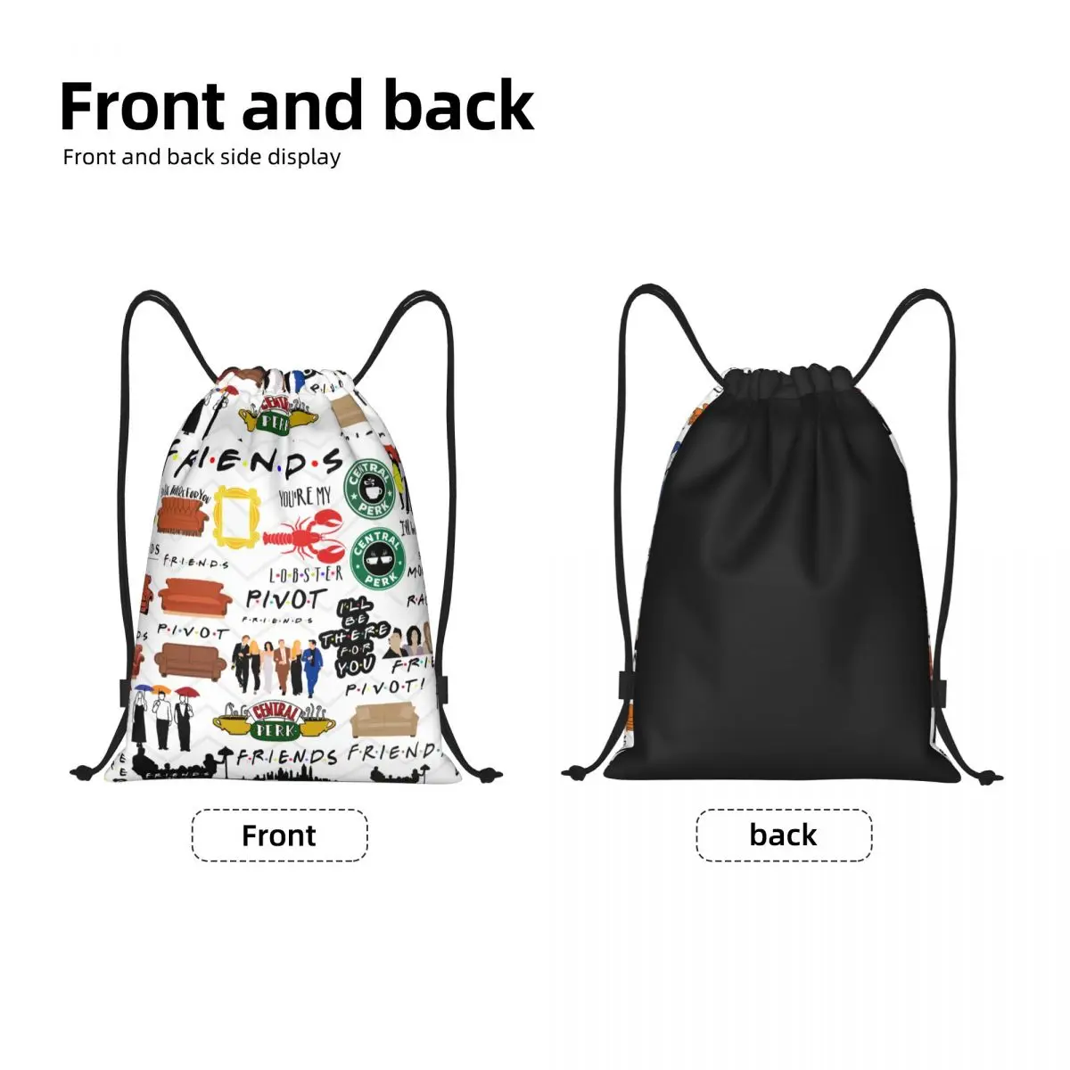 Vintage Friends Symbol Collage Drawstring Bag Women Men Foldable Gym Sports Sackpack TV Show Training Backpacks