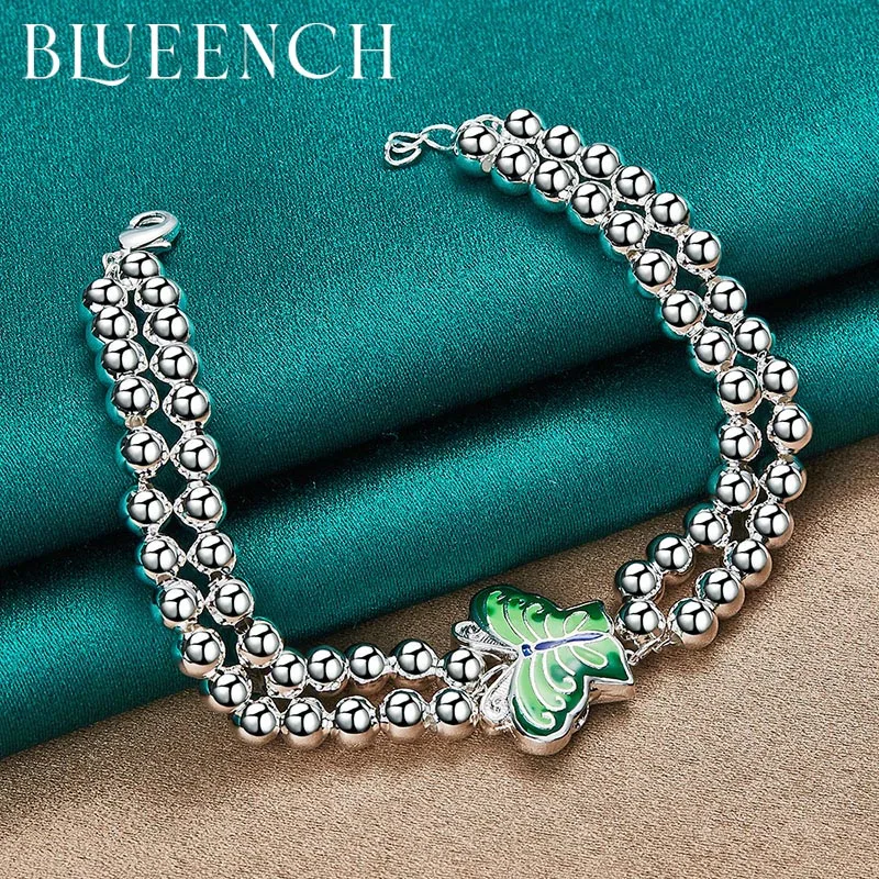 Blueench 925 Sterling Silver Double Layer String Butterfly Pendant Bracelet for Ladies Wedding Party Fashion Temperament Jewelry