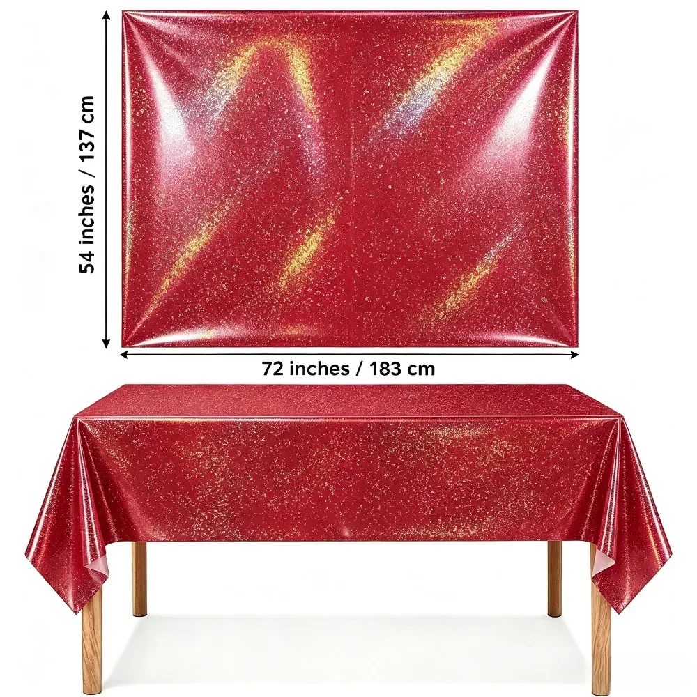 1/3/5Pcs Red Glitter Holographic Tablecloth 137×183cm Waterproof Plastic Cover for Valentine Wedding New Year Party Decor