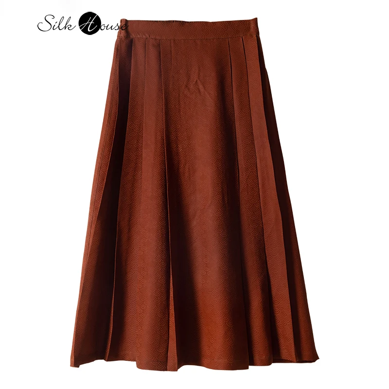 2024 Women's Spring/Autumn New Style Fish Scale Pattern Red Cloud Yarn Temperament Retro Versatile Casual Mulberry Silk Skirt