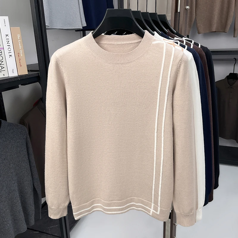Jacquard Crewneck Sweaters For Men Knitwear Pullovers All Match Winter New Quality Soft Comfortable Elastic Sueteres Para Hombre