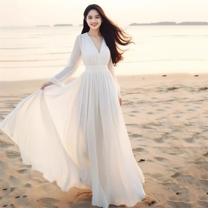 Mulheres senhoras roupas de manga longa sexy clube boho praia vestido senhora verão profundo decote em v festa longo maxi vestido feminino