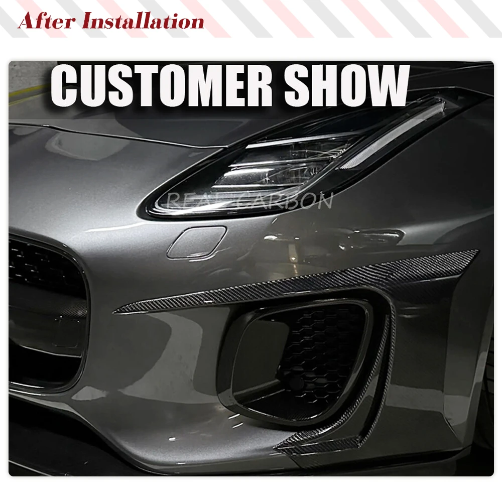 Trim Ventilasi Udara Bumper Depan Mobil Serat Karbon untuk Jaguar F-TYPE 2 Pintu 2017-2019 Penutup Asupan Saluran Udara Canard Depan Otomatis Mobil