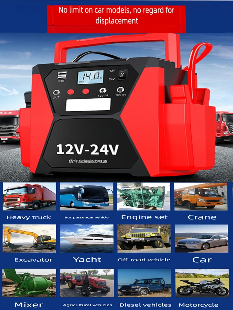 12V 24V 6000A Peak All-in-One Power Station – Emergency Jump Starter, High-Capacity Backup & LED Work Light for Cars/Trucks